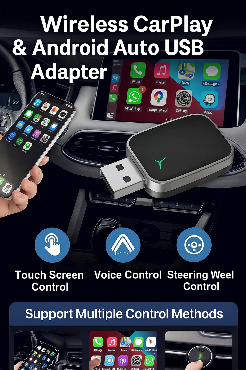 Mini draadloze CarPlay & Android Auto-adapter – Plug & Play Dongle